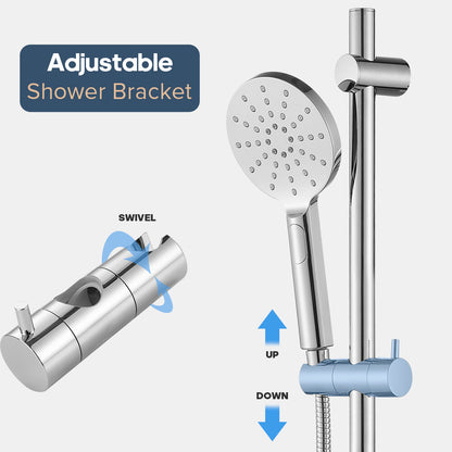 Decaura Chrome Shower Rail Set Hand Held Shower Head Shower Mixer Taps Round