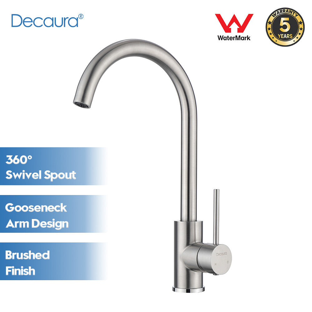 Decaura Kitchen Mixer Tap 360° Swivel Brushed Nickel Sink Faucet Gooseneck Arm