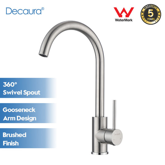 Decaura Kitchen Mixer Tap 360° Swivel Brushed Nickel Sink Faucet Gooseneck Arm