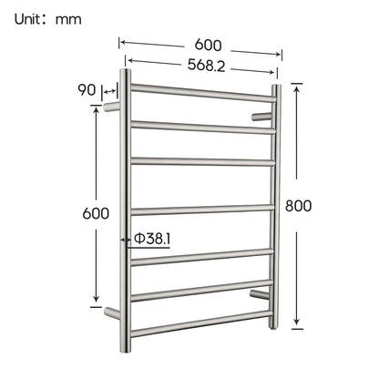 Decaura Wall Mounted Heated Towel Rail 7 Bars 304 Stainless Steel Round/Square