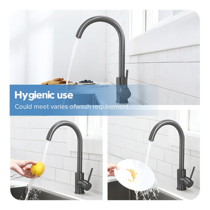 Decaura Kitchen Sink Mixer Tap Brushed Gunmetal Grey Swivel Gooseneck Arm Round