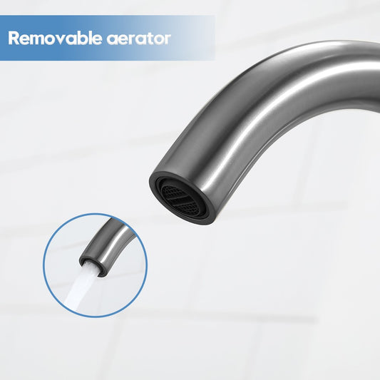 Decaura Kitchen Sink Mixer Tap Brushed Gunmetal Grey Swivel Gooseneck Arm Round