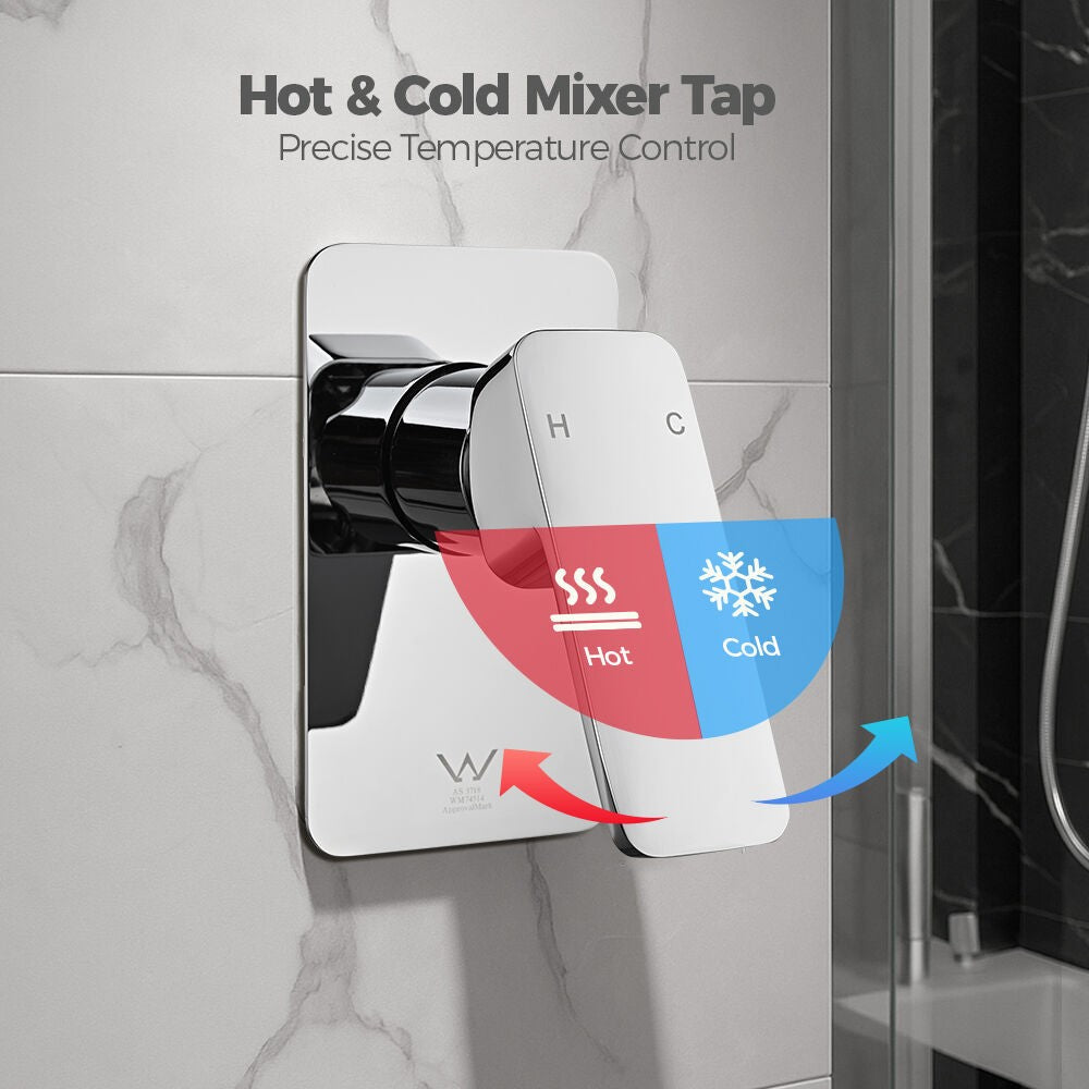 Simplus SS304 Shower Mixer Tap Square Head Bath Tub Wall Mount Watermark Chrome