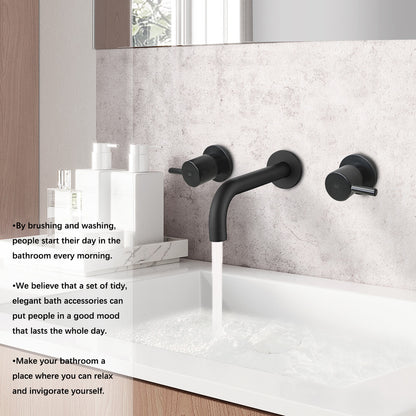 Decaura Basin Taps and Water Spout Set Bath Tub Spouts Outlet Wall Mount Black