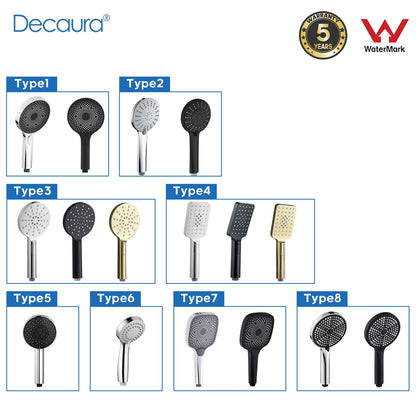 Decaura Round/Square Hand Held Shower Head 3/4/5-Mode Spray with Shower Hose