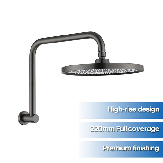 Decaura Bathroom Rain Shower Head Set Round Gooseneck Shower Arm Gunmetal Grey