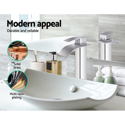 Cefito Basin Mixer Tap Bathroom Tap Laundry Faucet Sink Swivel Silver