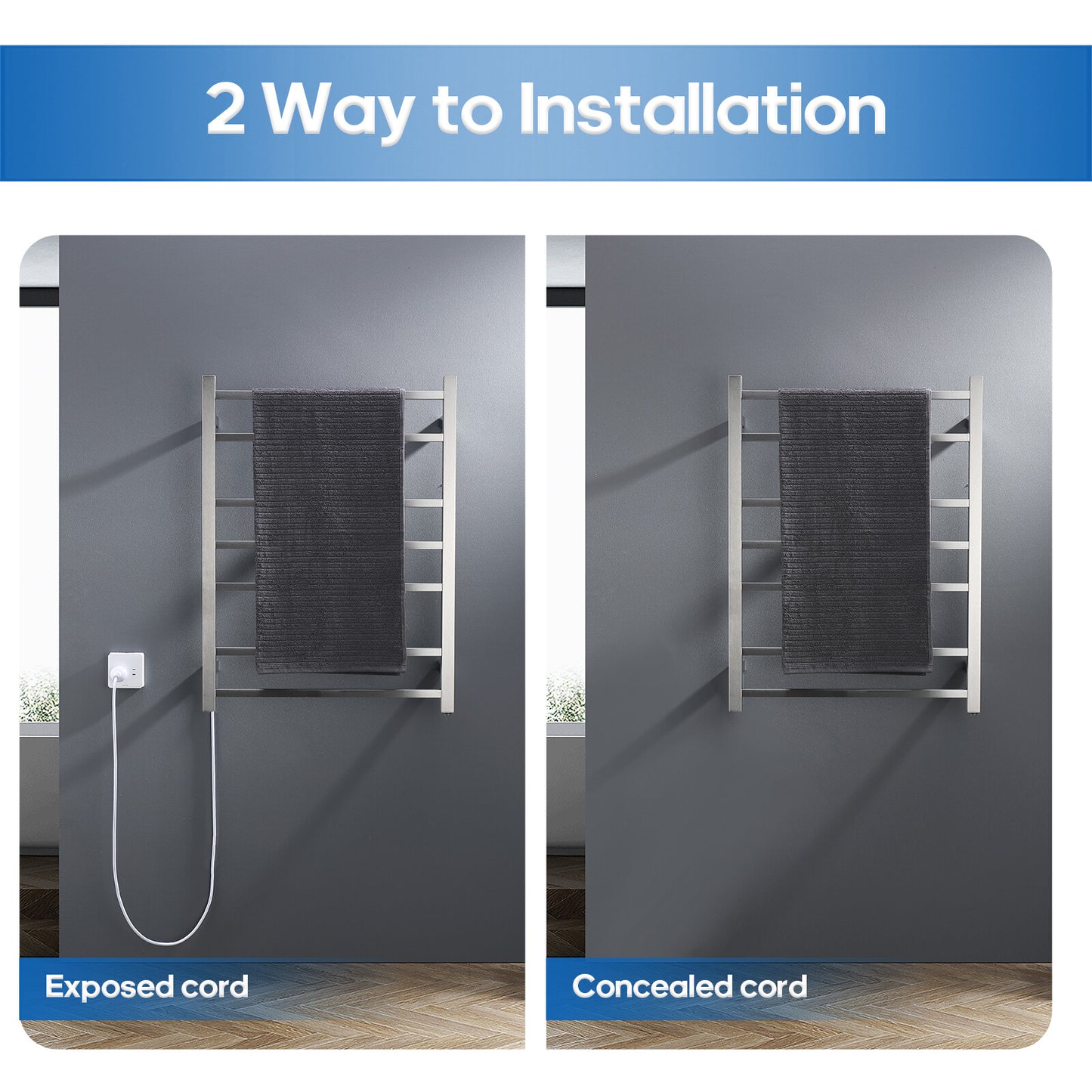 Decaura Heated Towel Rail Rack 304 Stainless Steel Freestanding/Wall Mounted