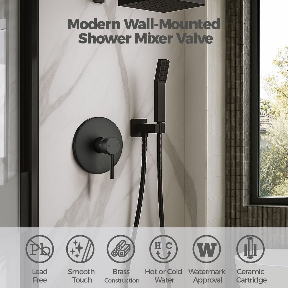 Simplus Brass Shower Mixer Tap Hot Cold Round Bath Shower Mixer Watermark Black