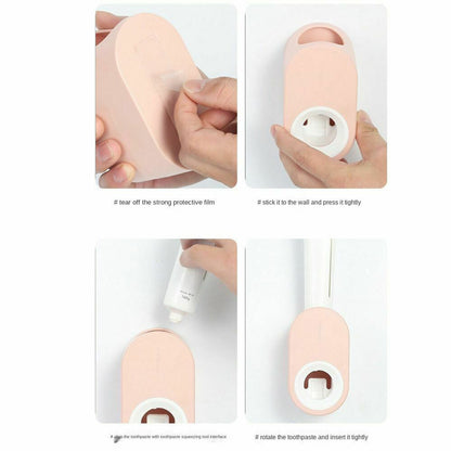 Toothbrush Holder Automatic Toothpaste Dispenser Bathroom Wall-mounted Rack NEW