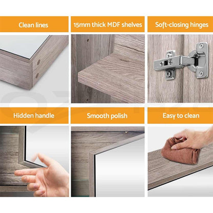 Cefito Bathroom Mirror Cabinet 900x720mm Vanity Medicine Shaving Makeup Oak