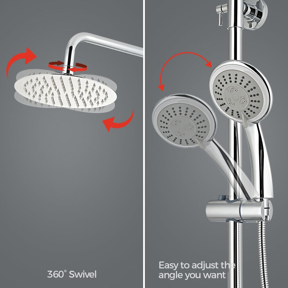 Simplus 8" Rain Shower Head Set Round Gooseneck Shower Arm Wall Mounted Chrome