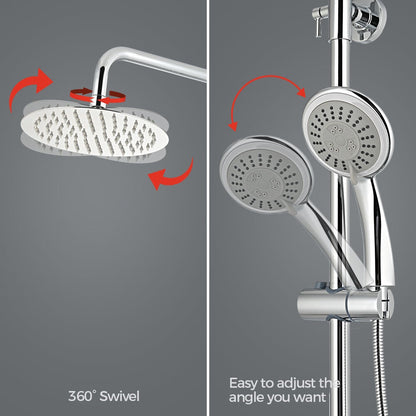 Simplus 8" Rain Shower Head Set Round Gooseneck Shower Arm Wall Mounted Chrome