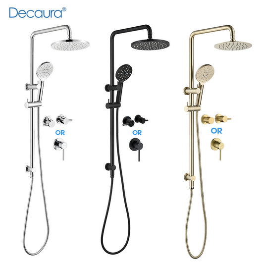 Decaura Shower Head Set Gooseneck Arm Brushed Gold/Black/Chrome/Gunmetal WELS