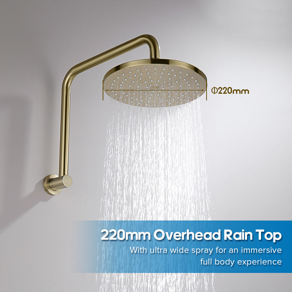 Decaura Rain Shower Head Set Gooseneck Shower Arm Brushed Gold Shower Taps