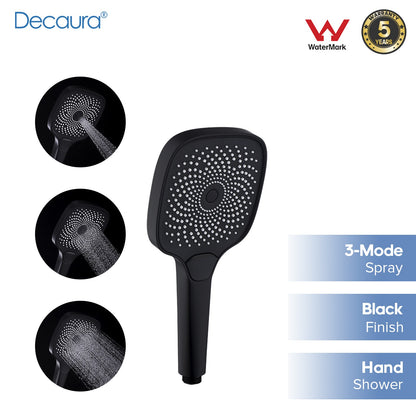 Decaura luxury Hand Held Shower Head 130mm Black/Chrome Bathroom 3 Mode Spray