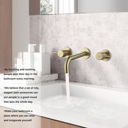 Decaura Bath Water Spout with Mixer Wall mount Brushed Gold Bathroom Brass Basin