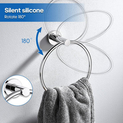 Decaura Bath Round SS304 Hand Towel Ring Rack Rail Holder Hanger Wall Mounted