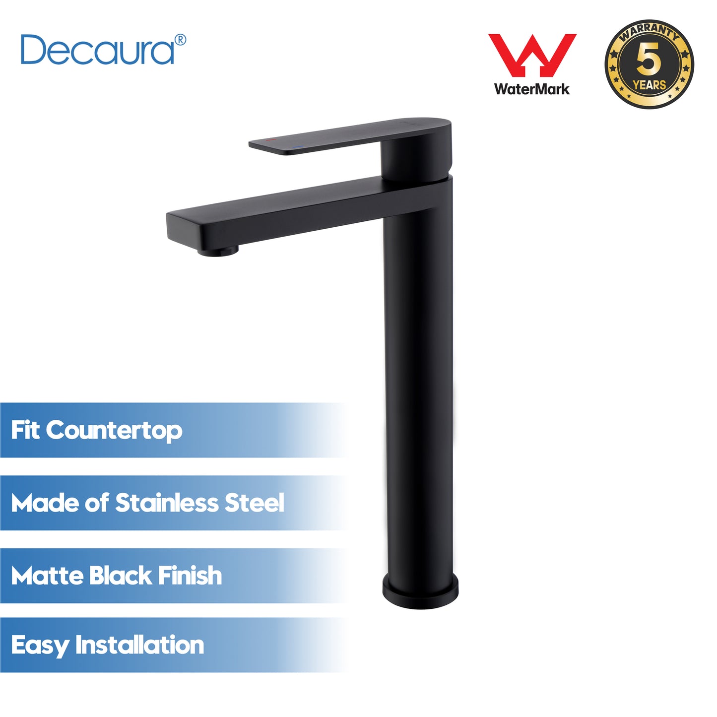 Decaura Tall Black Bathroom Tap Basin Mixer Taps Vanity Basin Taps