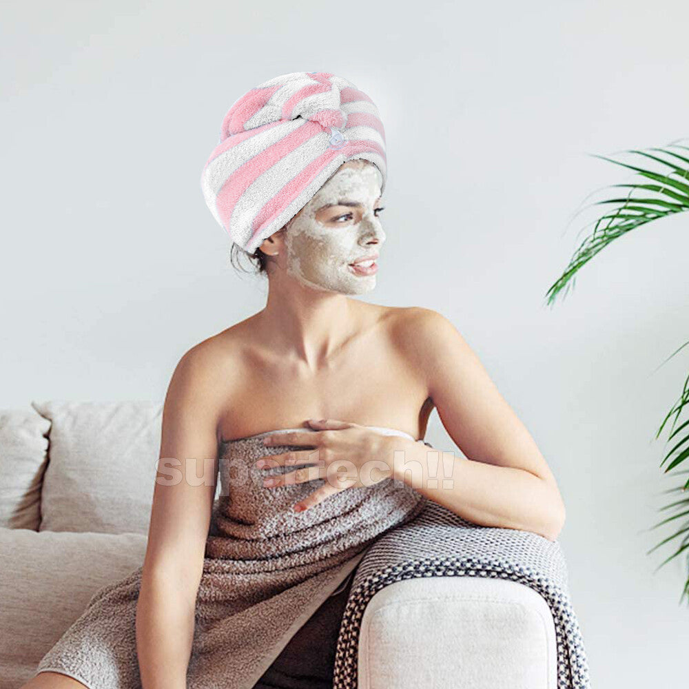 Fast Dry Microfibre Hair Towel Drying Turban Bath Head Wrap Hat Spa Cap AU