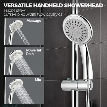 Simplus 8" Rain Shower Head Set Round Gooseneck Shower Arm Wall Mounted Chrome