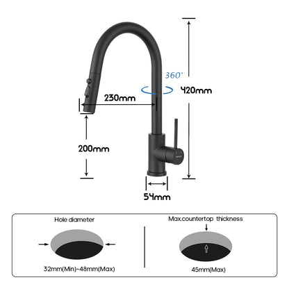 Decaura Kitchen Mixer Tap Pull Out Black 3-Mode Spray Head Sink Faucet Swivel