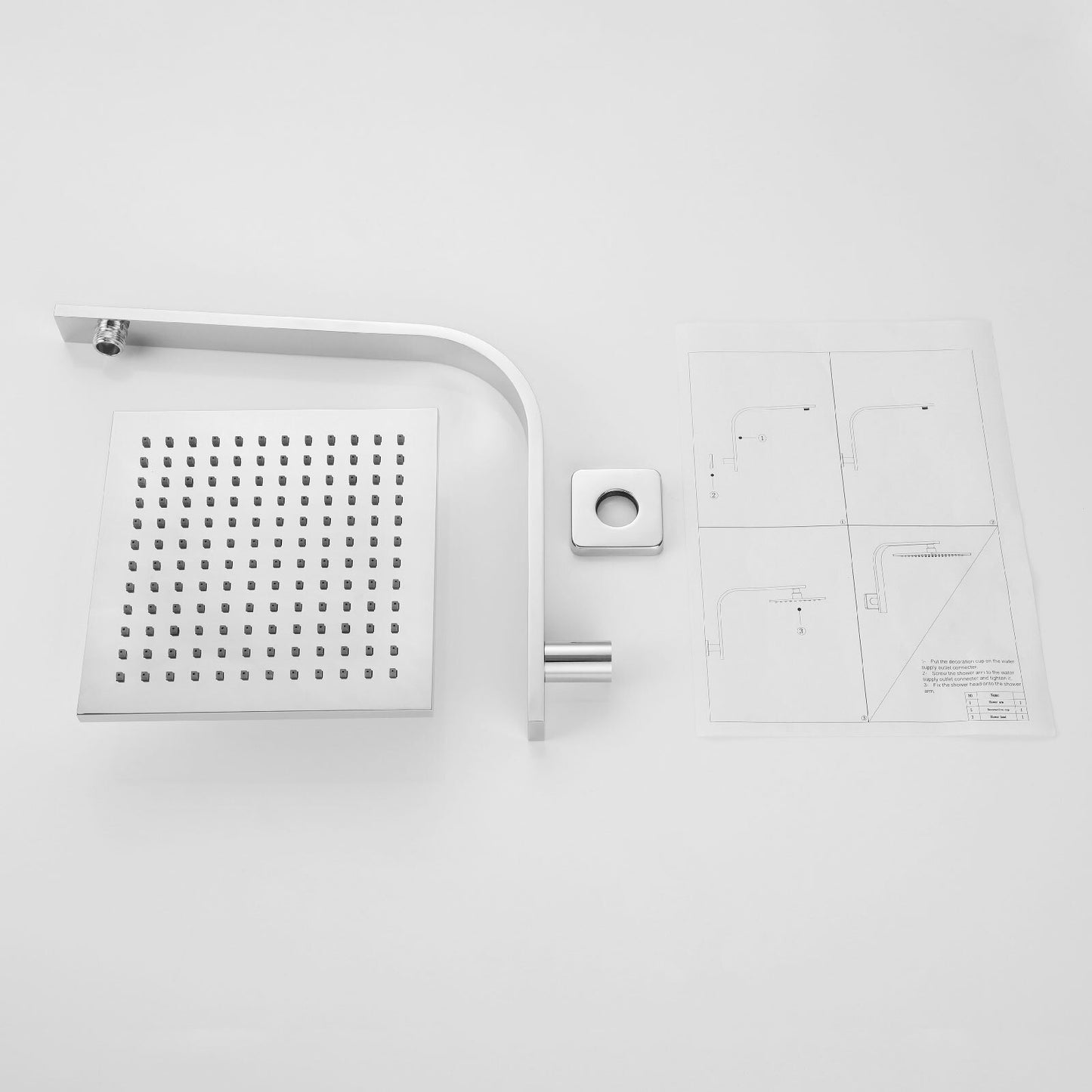 Decaura 8" Rain Shower Head and Gooseneck Shower Arm Square Chrome Wall Mount