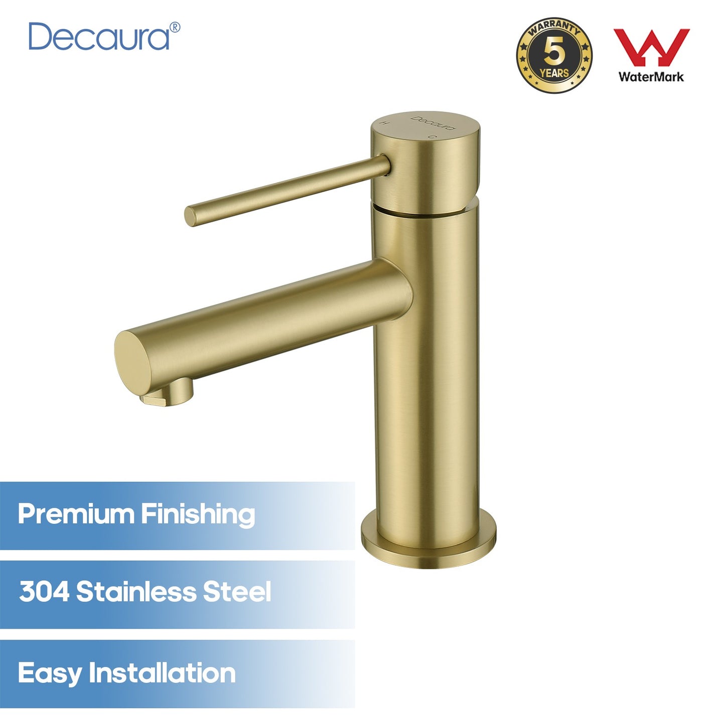Decaura Bathroom Basin Mixer Tap Stainless Steel Round Chrome/Brushed/Black/Gold