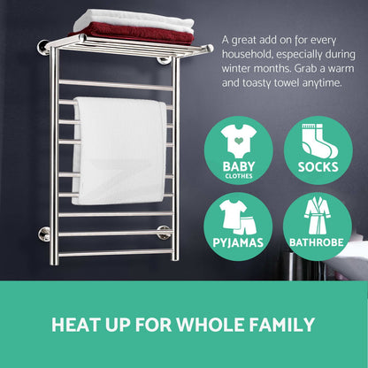 Devanti Heated Towel Rail Bathroom Electric Warmer Clothes Rack Stainless Steel