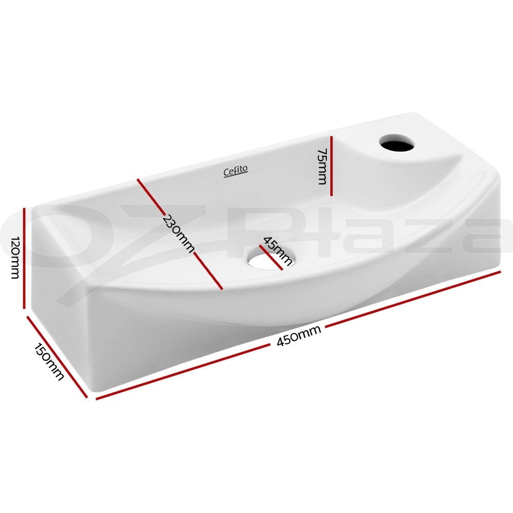 Cefito Bathroom Basin Vanity Ceramic Sink Faucet Above Counter Wall Hung White