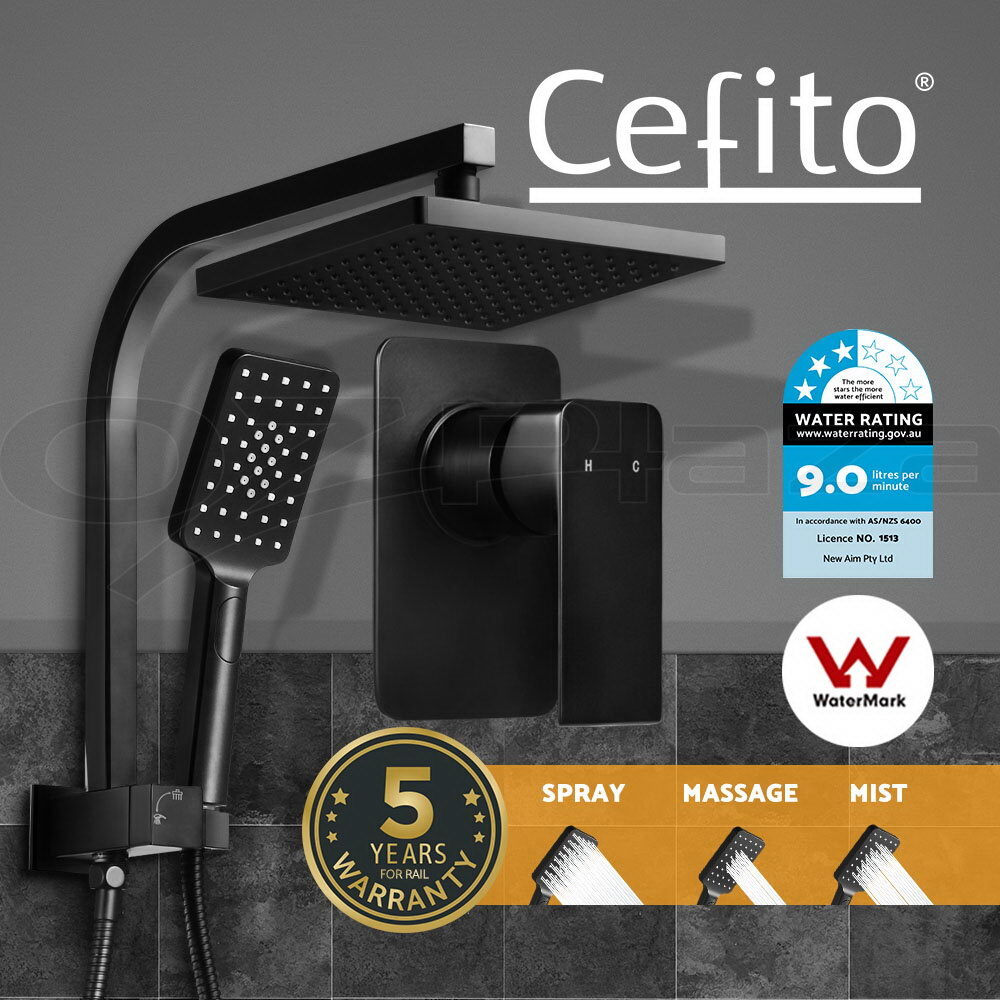 Cefito Shower Head Set 8" Rain Shower Head Handheld Wall Mixer Tap Brass Black