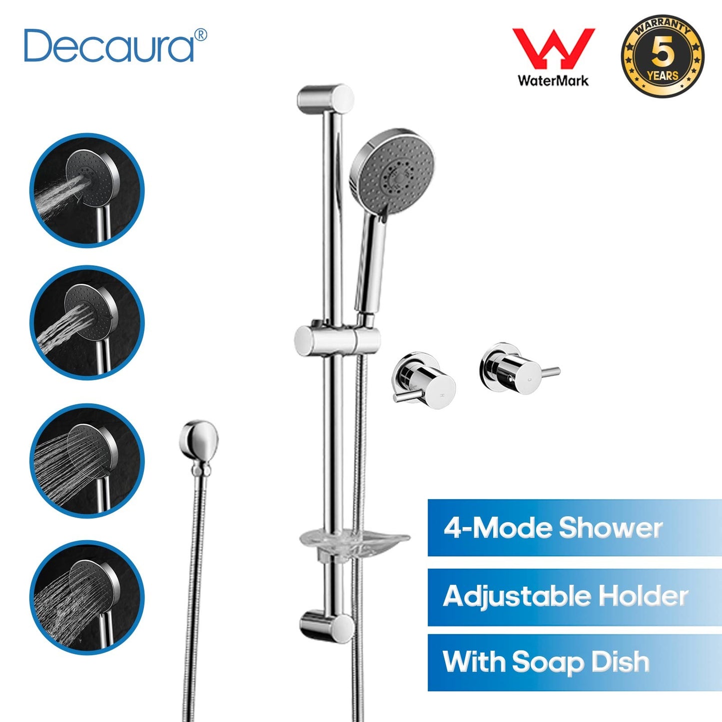 Decaura Shower Rail Set Hand Held Shower Head Wall Tapware Shower Mixer Taps