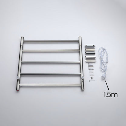 Decaura Wall Mounted Heated Towel Rail 5 Bar 304 Stainless Steel Brushed Round