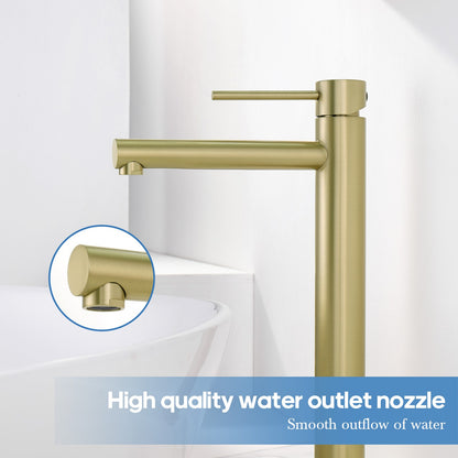 Decaura Brushed Gold Bathroom Basin Mixer Tap 307mm Round Faucet for Countertop