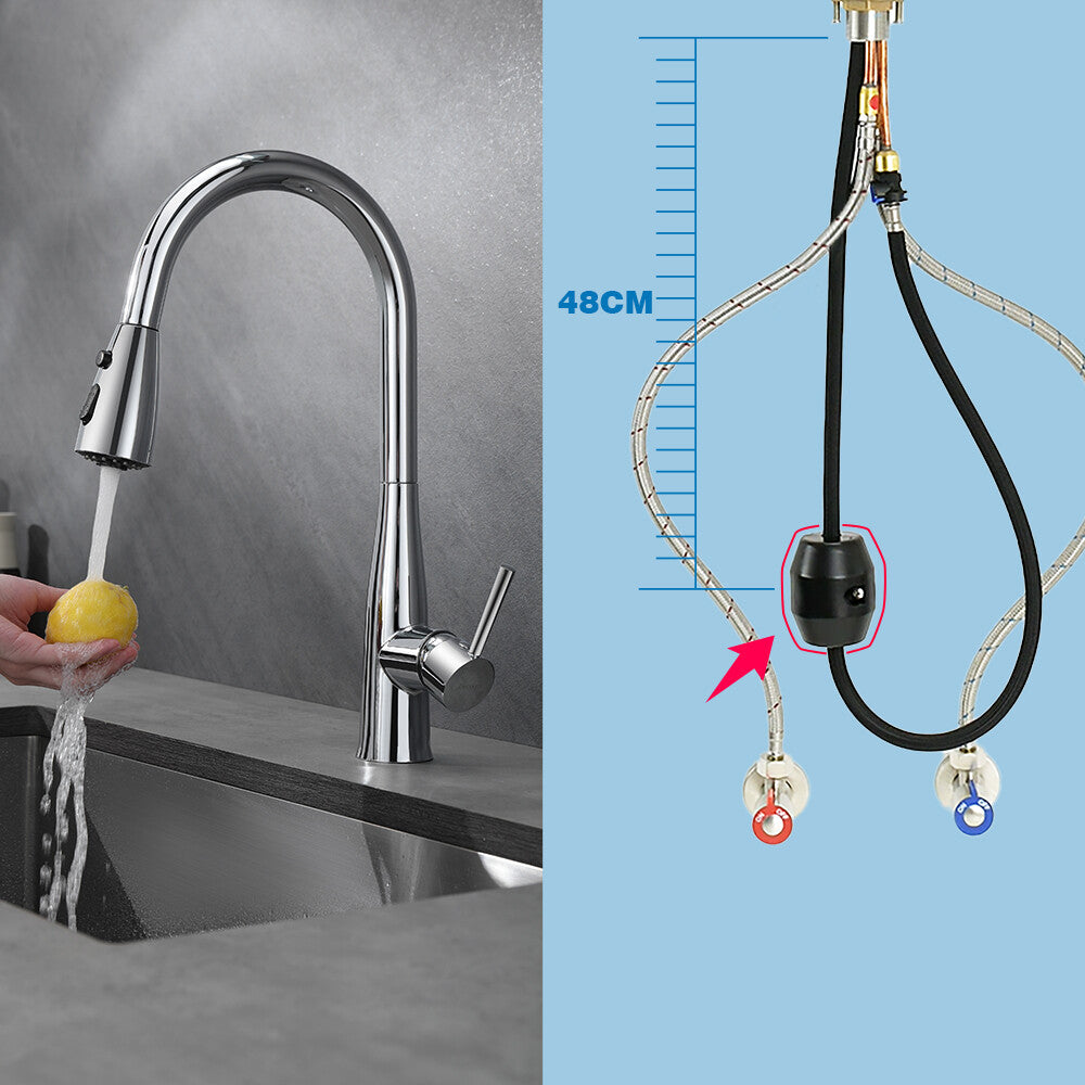 Decaura Tall Kitchen Tap Sink Mixer Laundry Faucet Pull Out Chrome 3-Mode Spray
