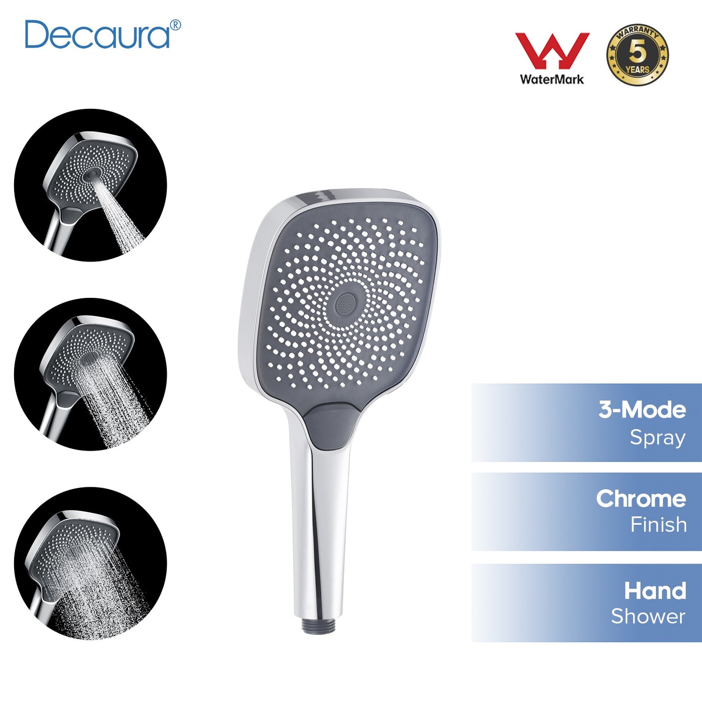 Decaura luxury Hand Held Shower Head 130mm Black/Chrome Bathroom 3 Mode Spray