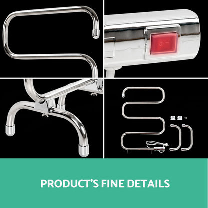 Devanti Electric Heated Towel Rail Rack Rails Stainless Freestanding Shelf