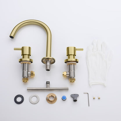 Decaura Basin Tap Set Brushed Gold Swivel Spout 1/4 turn Taps Two Lever Handle