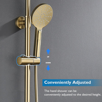 Decaura 9" Rain Shower Head Set Brushed Gold Separate Water Inlet Elbow Round