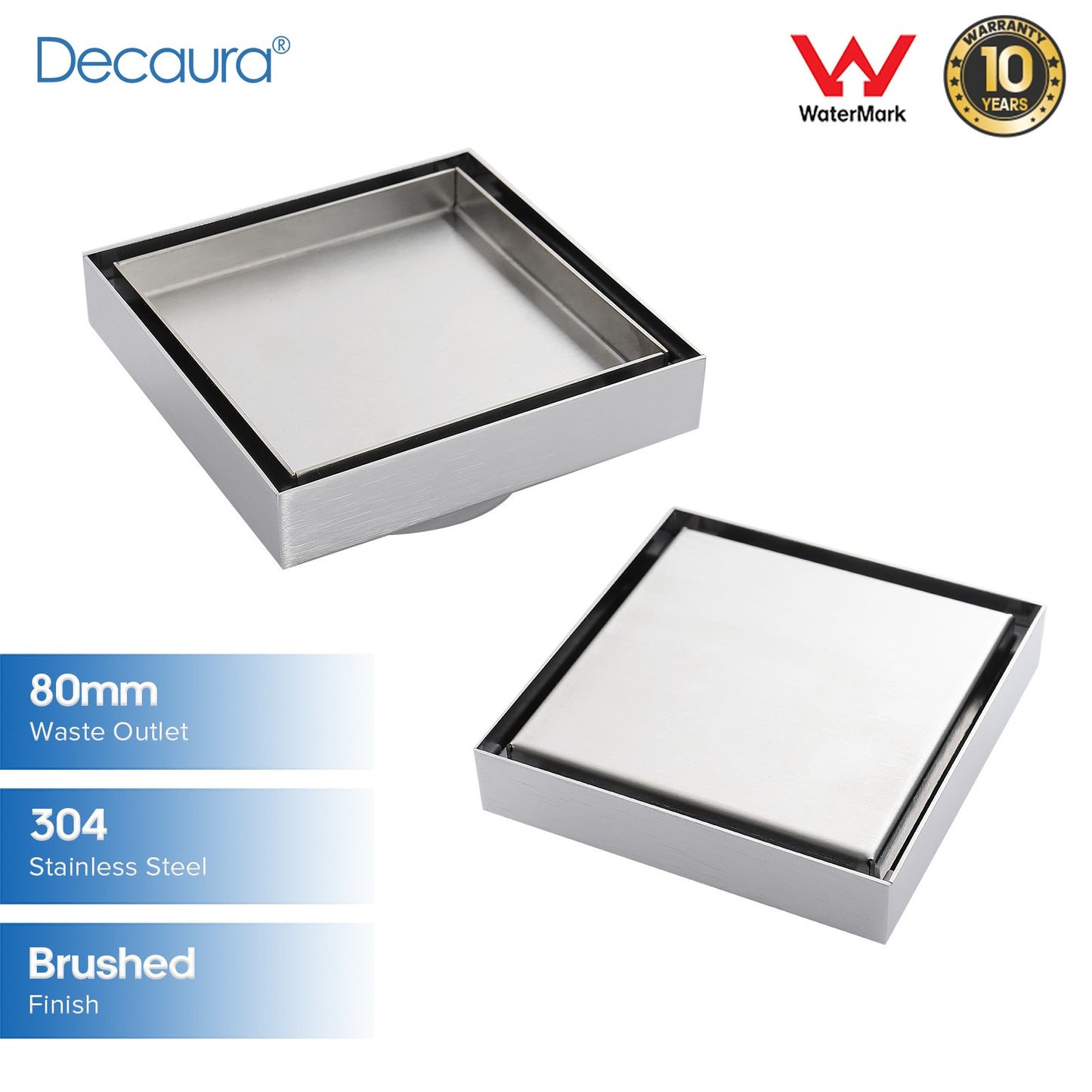 Decaura Tile Insert Floor Waste Drain Grate 80mm Outlet Bathroom Stainless Steel