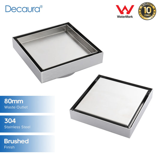 Decaura Tile Insert Floor Waste Drain Grate 80mm Outlet Bathroom Stainless Steel