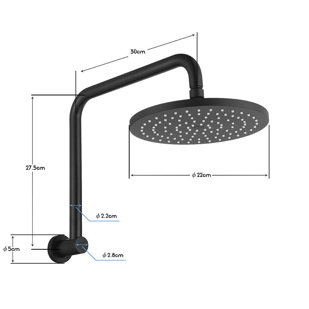 Decaura 9" Rain Shower Head Set Brass Gooseneck Shower Arm Shower Mixer Black