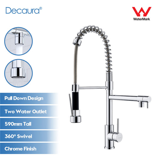 Decaura 590mm Tall Kitchen Sink Mixer Tap Pull Down 2-Way Water Outlet Swivel