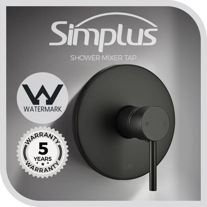 Simplus Brass Shower Mixer Tap Hot Cold Round Bath Shower Mixer Watermark Black