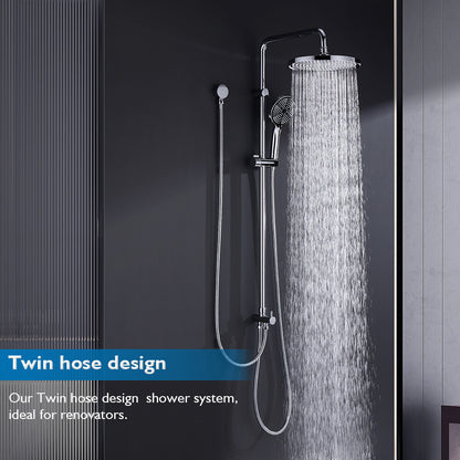 WELS 10 Inch Rain Shower Head Set Gooseneck Round Shower Mixer Tap Cross Handle