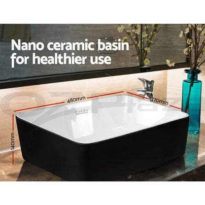 Cefito Ceramic Bathroom Vanity Basin Sink Above Counter Basins Bowl Black White