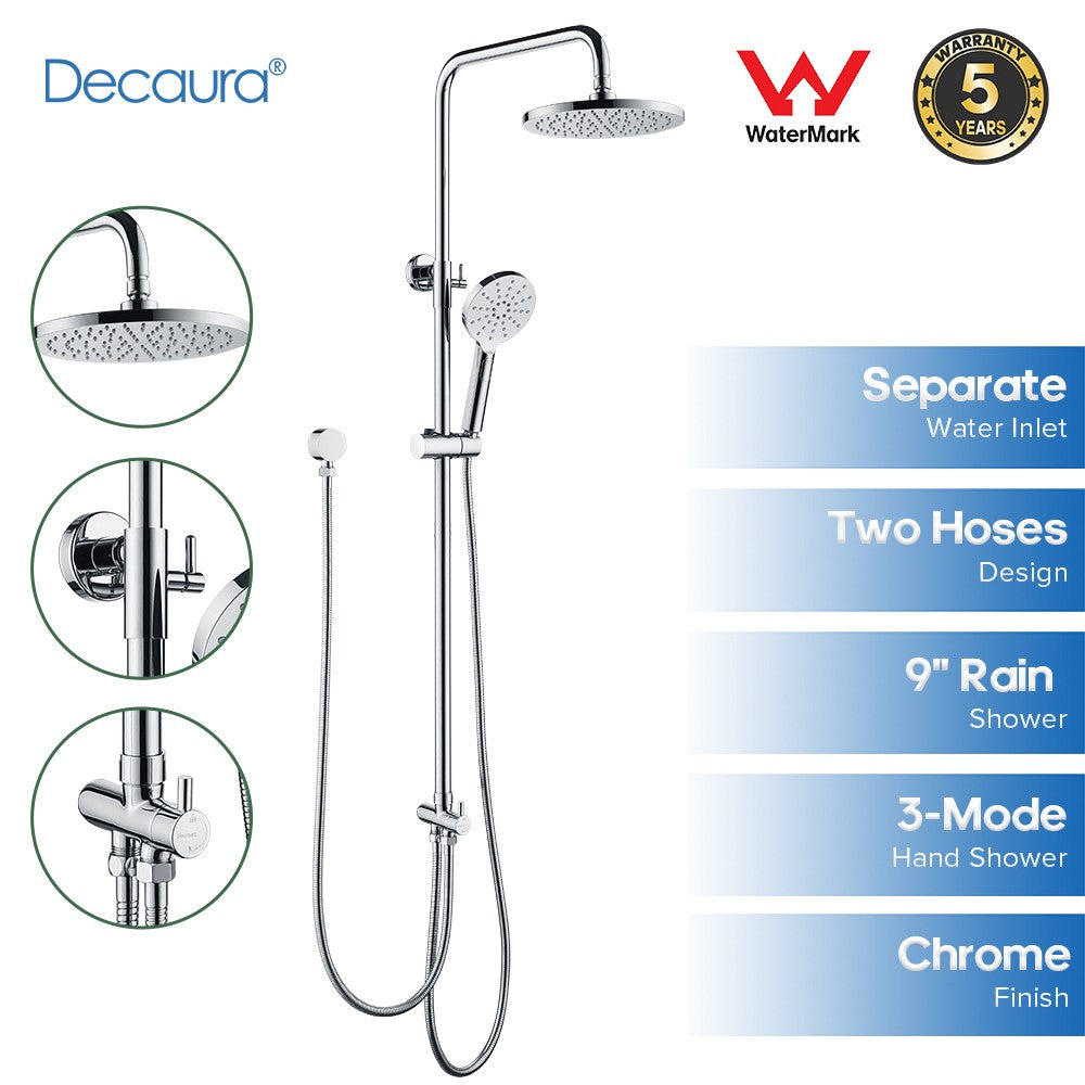 Decaura 8" 9" 10" Rain Shower Head Set Separate Water Inlet Wall Mixer Taps