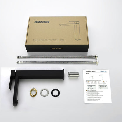 Decaura WELS Tall Bathroom Basin Mixer Tap Black Square Vanity Faucet Brass