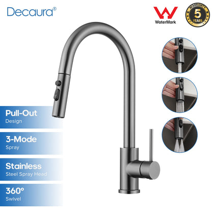 Decaura Kitchen Mixer Tap Pull Out Brushed Gunmetal Stainless Steel Spray Head
