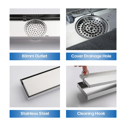 Decaura Shower Grate Drain Floor Waste Tile Insert 60/90/120cm Watermark SUS304